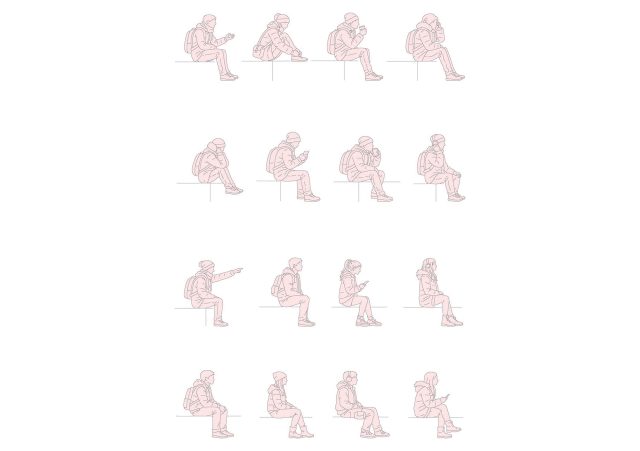 FREE Teenagers sitting on Winter-Autumn day CAD BLOCK elevation DWG, DXF, PDF, PNG