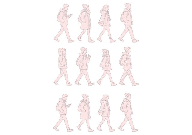 FREE Teenagers walking on Winter-Autumn day CAD BLOCK, elevation DWG, DXF, PDF, PNG