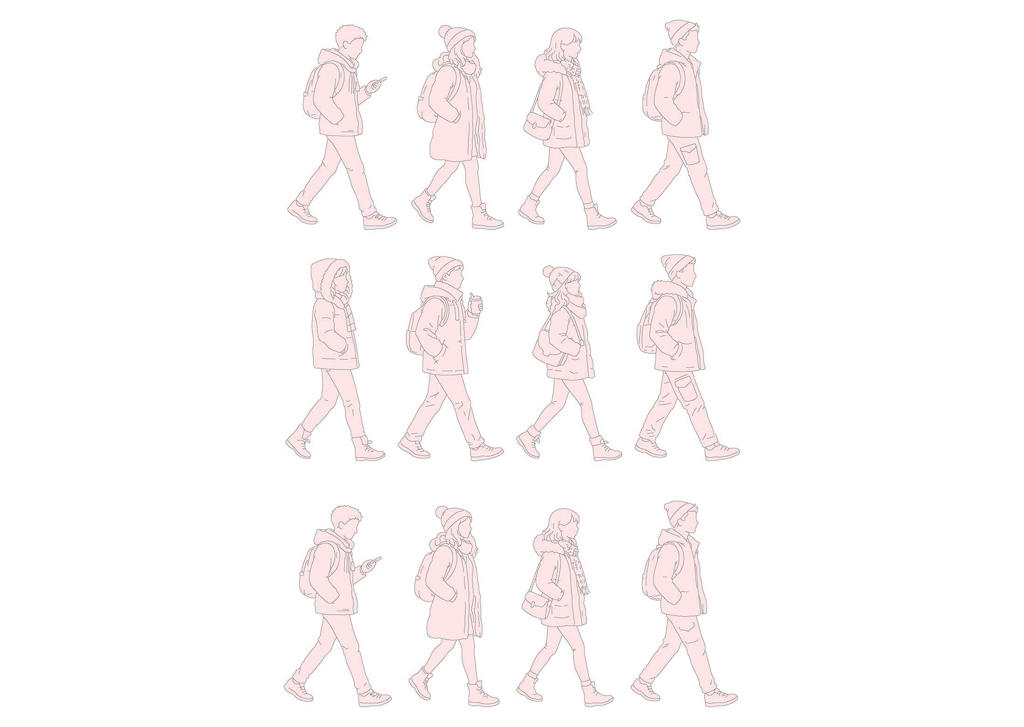 FREE Teenagers walking on Winter-Autumn day CAD BLOCK, elevation DWG, DXF, PDF, PNG