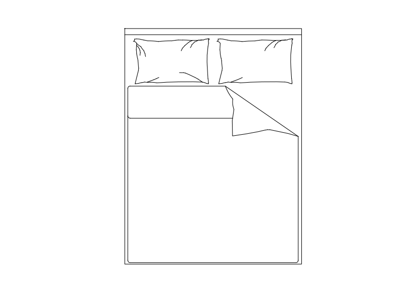 Free Double Bed top view CAD Block – DWG, DXF, PDF Format