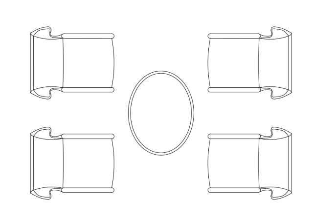 Free Armchairs & table set-up top view CAD Block – DWG, DXF, PDF Format