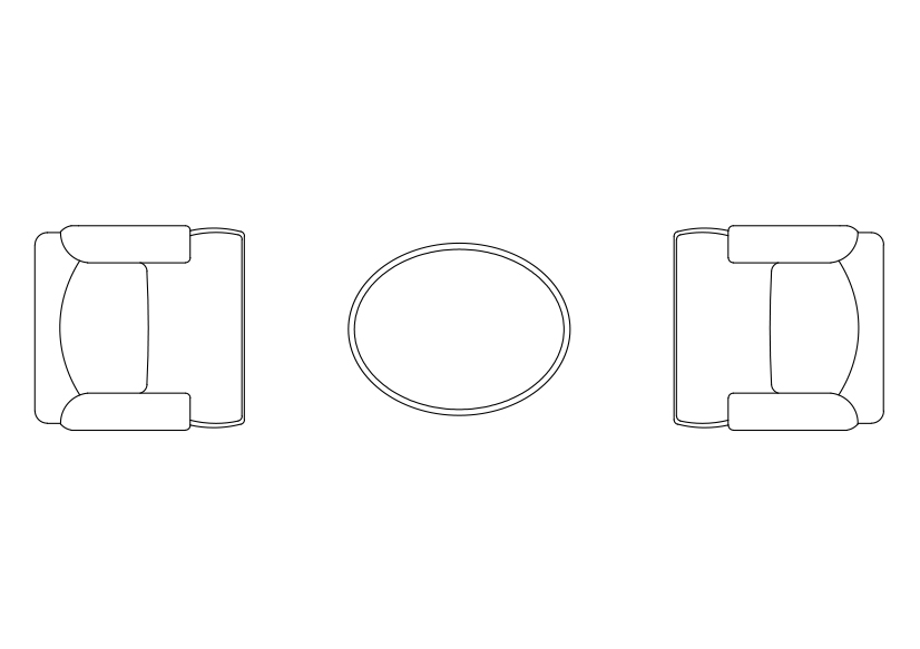 Free Armchairs & table set-up top view CAD Block – DWG, DXF, PDF Format