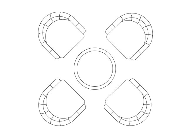 Free Armchairs & table set-up top view CAD Block – DWG, DXF, PDF Format