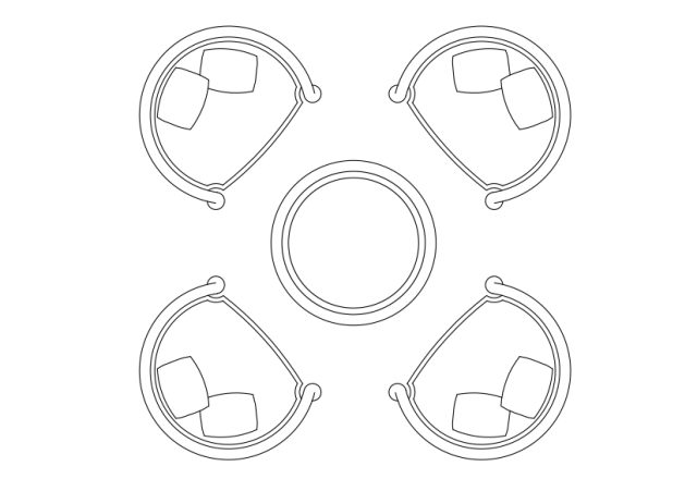 Free Armchairs & table set-up top view CAD Block – DWG, DXF, PDF Format