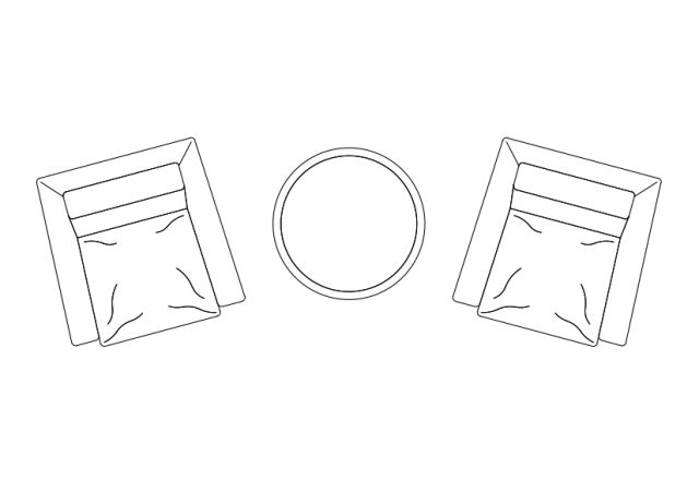 Free Armchairs & table set-up top view CAD Block – DWG, DXF, PDF Format