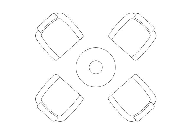 Free Armchairs & table set-up top view CAD Block – DWG, DXF, PDF Format