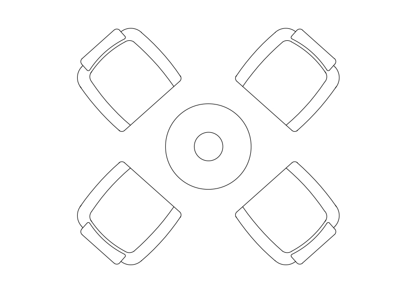 Free Armchairs & table set-up top view CAD Block – DWG, DXF, PDF Format
