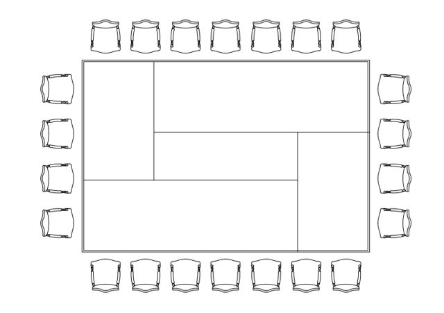 Free Chairs & Meeting table set-up top view CAD Block – DWG, DXF, PDF Format