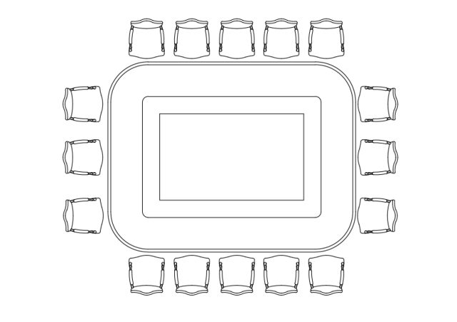 Free Chairs & Meeting table set-up top view CAD Block – DWG, DXF, PDF Format