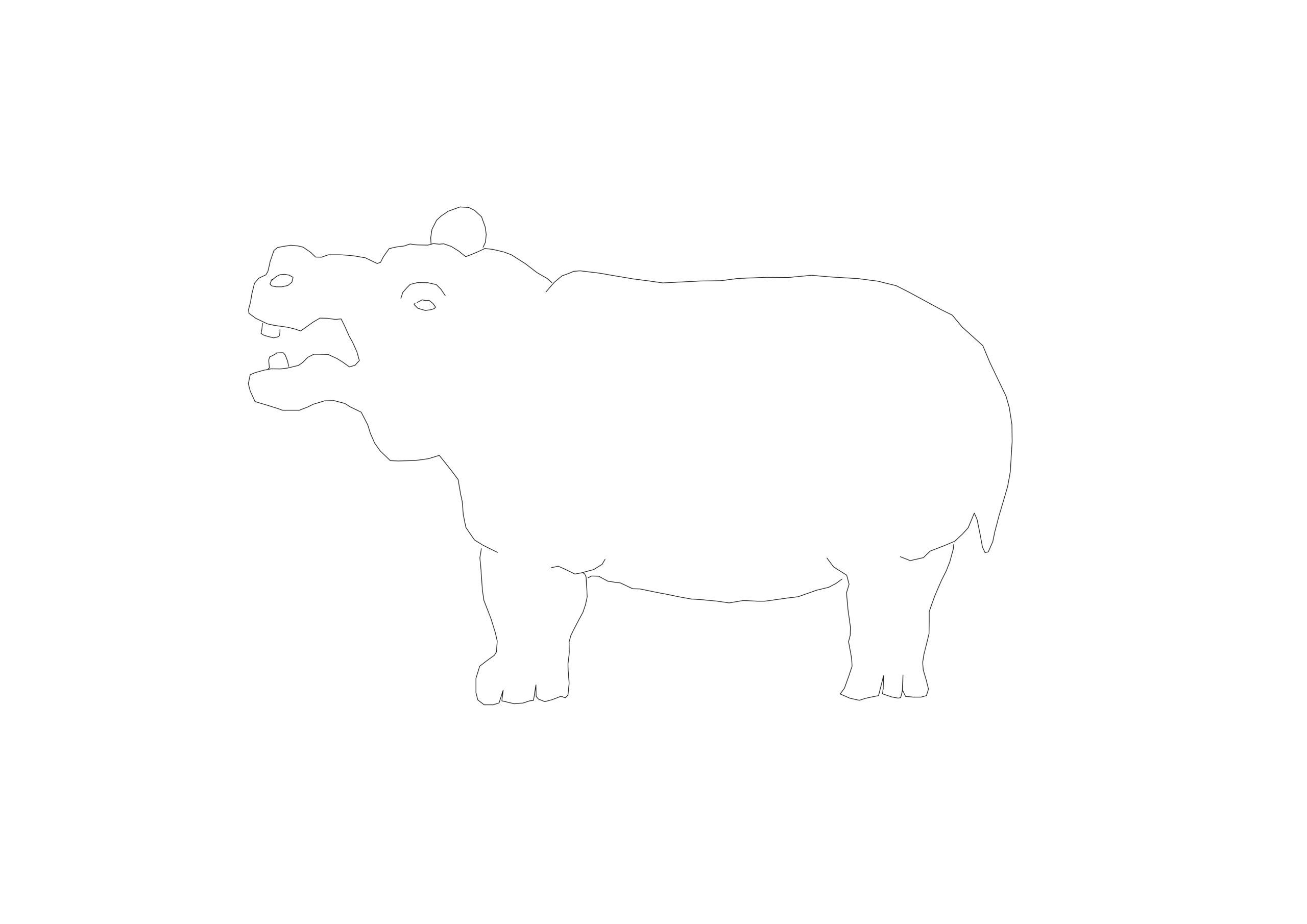 Free Hippopotamus Silhouette CAD Block – Open Mouth
