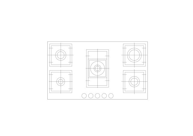 Free 5-Burner Professional Oven Top View CAD Block