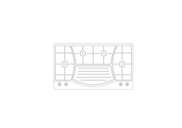Free 4-Burner Gas on Glass Cooktop CAD Block – Top View