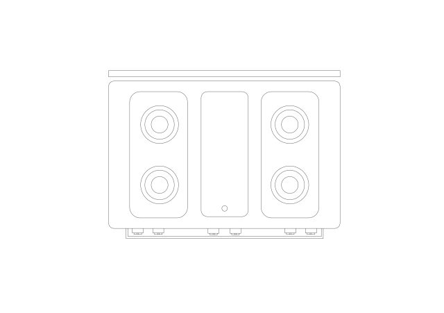 Free Linear 4-Burner Cooktop CAD Block – Top View