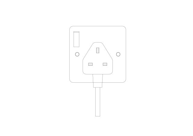 Free UK 3-Pin Electrical Socket Elevation CAD Block