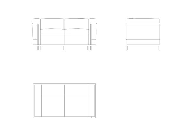 Free LC2 Sofa by Le Corbusier CAD Block – 2-Seater