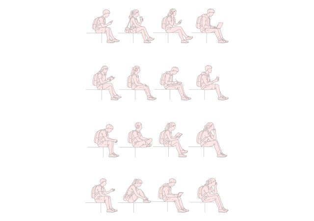 Teenagers sitting on Summer-Spring day elevation DWG, DXF, PDF, PNG