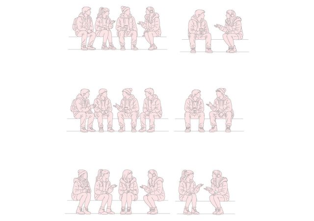 FREE Group of Teenagers sitting on Winter-Autumn day CAD Block, front view, elevation DWG, DXF, PDF, PNG