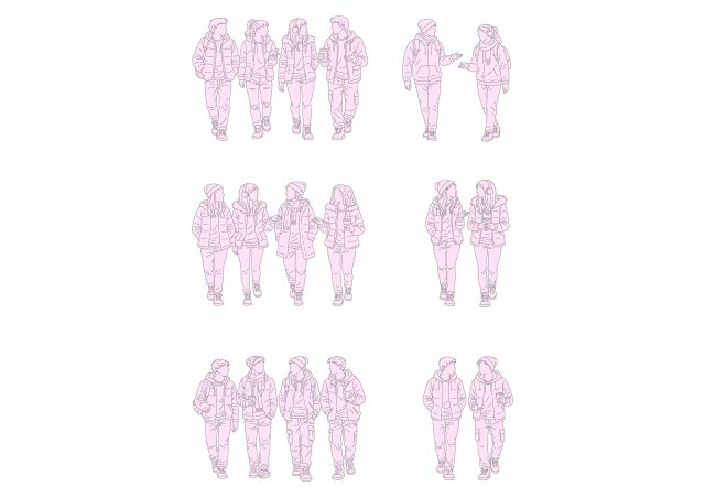FREE Group of teenagers walking on Summer-Spring day CAD BLOCK, front view, elevation, DWG, DXF, PDF, PNG