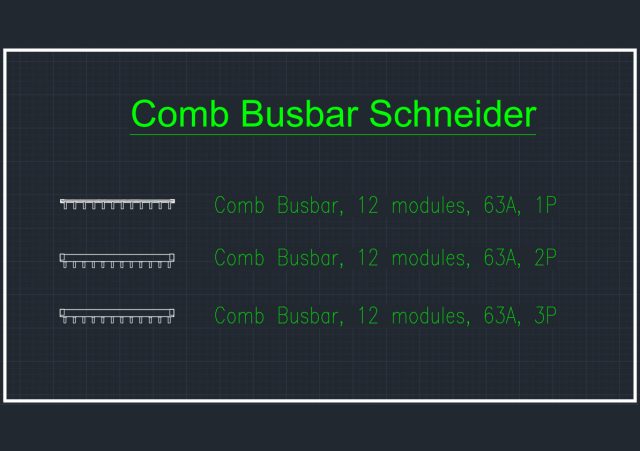 Free Comb Busbar 1P 2P 3P, 63A, 12 modules CAD Block