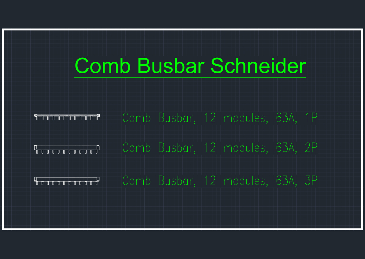 Free Comb Busbar 1P 2P 3P, 63A, 12 modules CAD Block