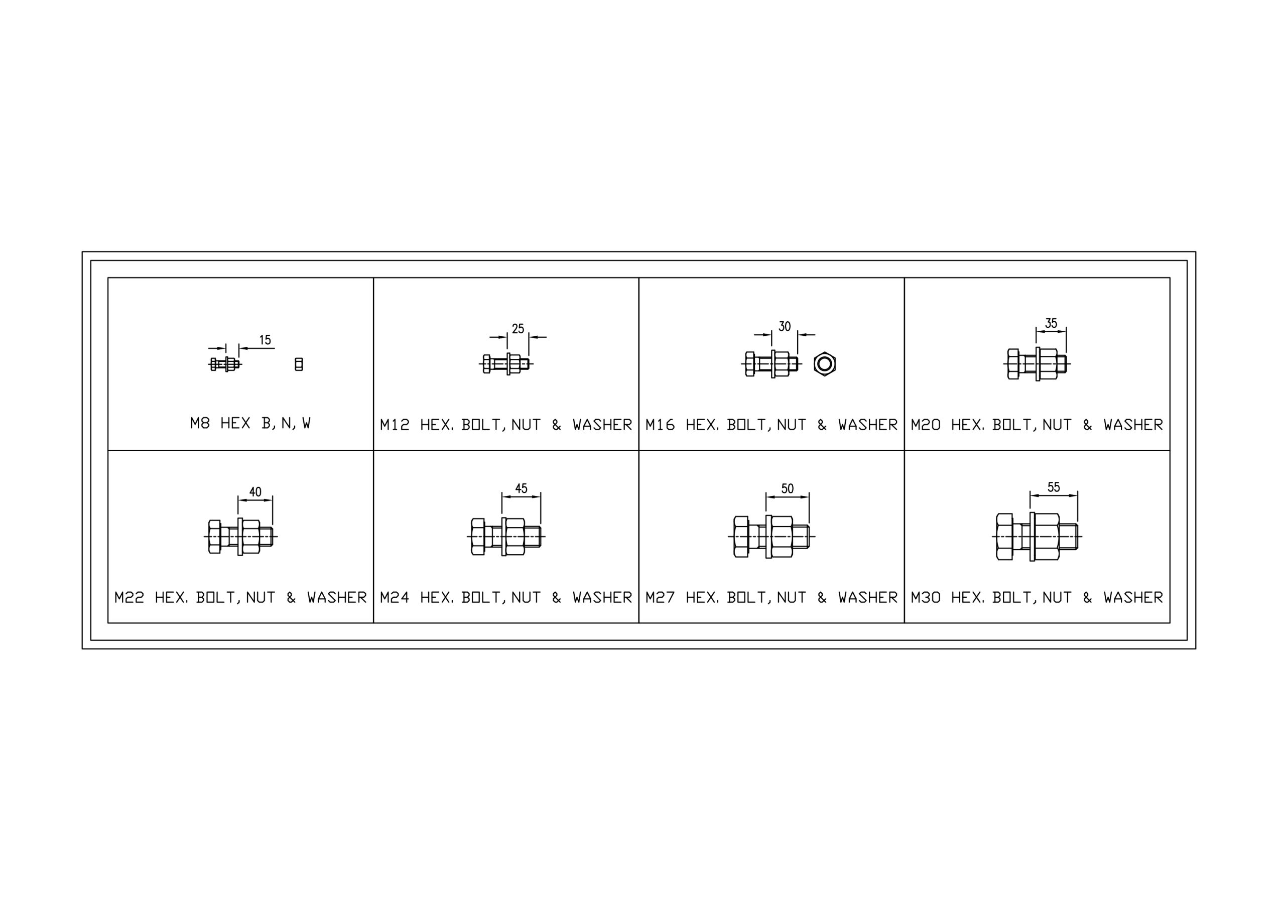 Free Hex Bolt Nut & Washer Cad Block