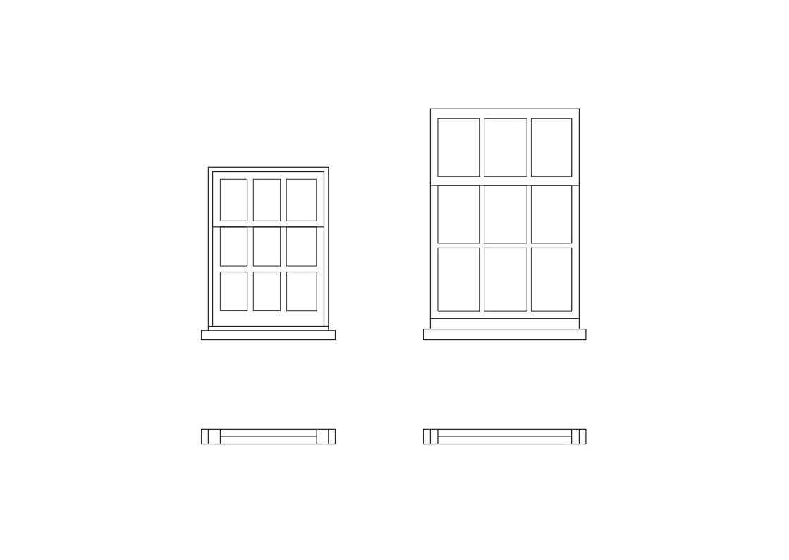 Free Victorian Style Window in Plan & Elevation view
