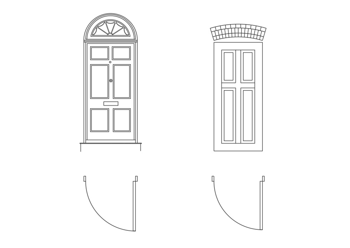 Victorian Style External Door in Plan & Elevation view