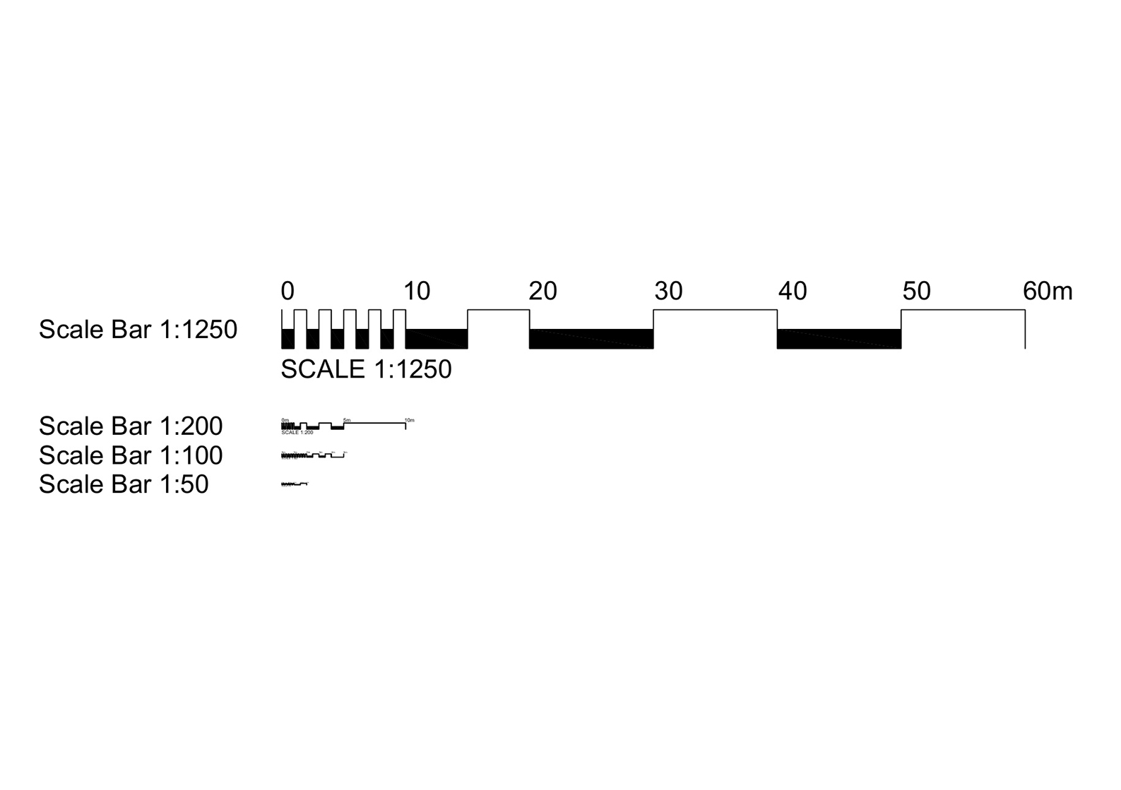 Scale Bar with Varying Scale; 1:1250, 1:200, 1:100, 1:50