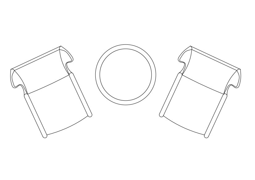Free Armchairs & table set-up top view CAD Block – DWG, DXF, PDF Format