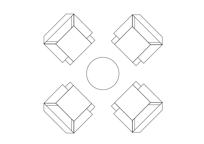 Free Armchairs & table set-up top view CAD Block – DWG, DXF, PDF Format