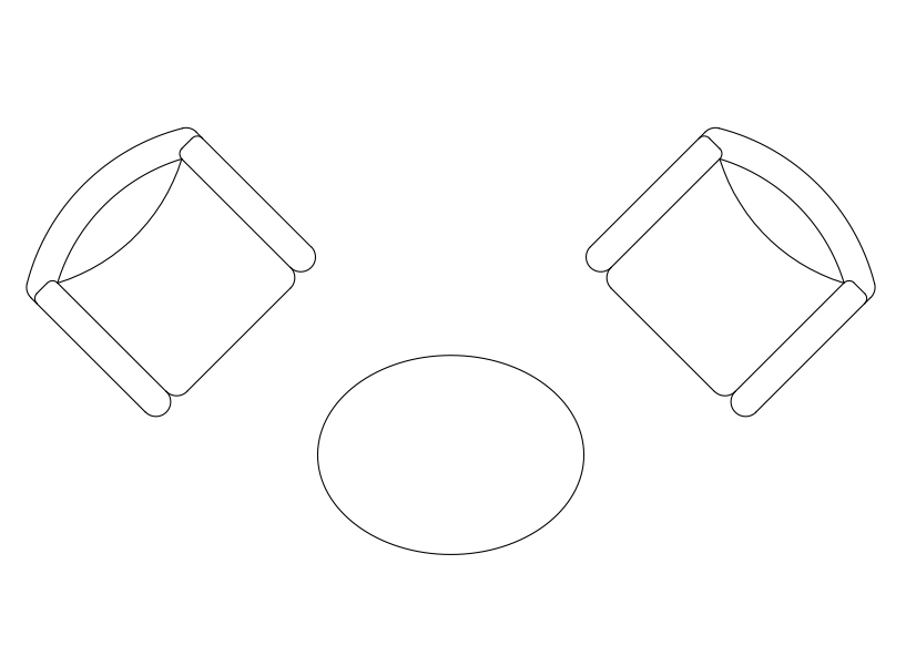 Free Armchairs & table set-up top view CAD Block – DWG, DXF, PDF Format