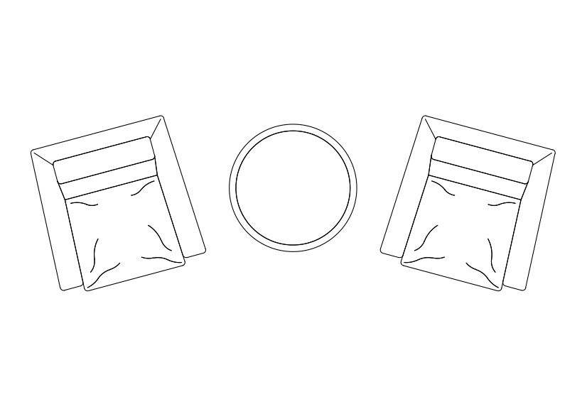 Free Armchairs & table set-up top view CAD Block – DWG, DXF, PDF Format