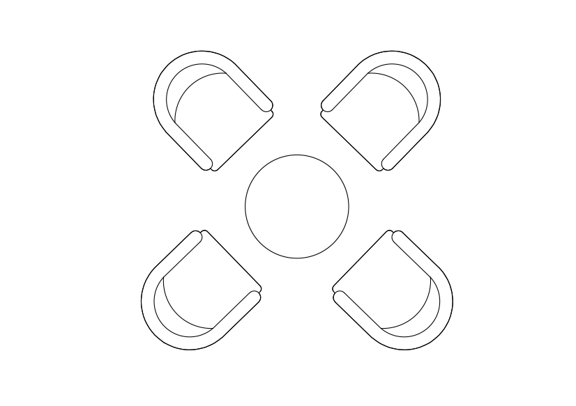 Free Armchairs & table set-up top view CAD Block – DWG, DXF, PDF Format