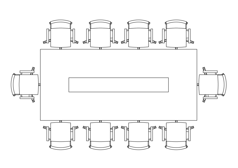 Free Chairs & Meeting table set-up top view CAD Block – DWG, DXF, PDF Format