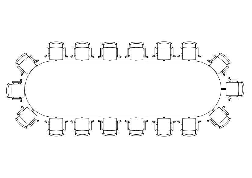 Free Chairs & Meeting table set-up top view CAD Block – DWG, DXF, PDF Format