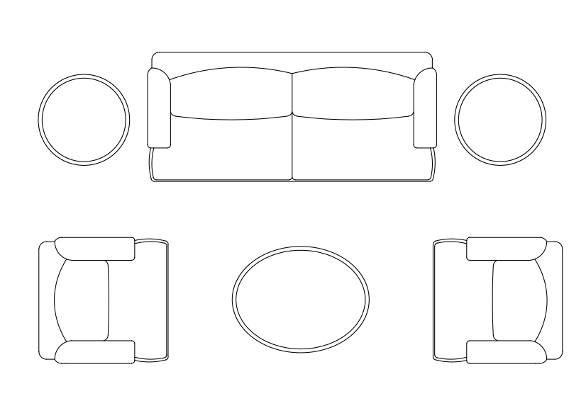 Free Living room set-up top view CAD Block – DWG, DXF, PDF Format
