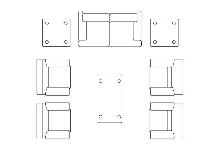 Free Living room set-up top view CAD Block – DWG, DXF, PDF Format
