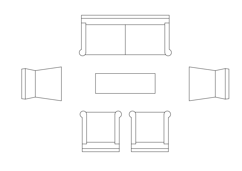 Free Living room set-up top view CAD Block – DWG, DXF, PDF Format