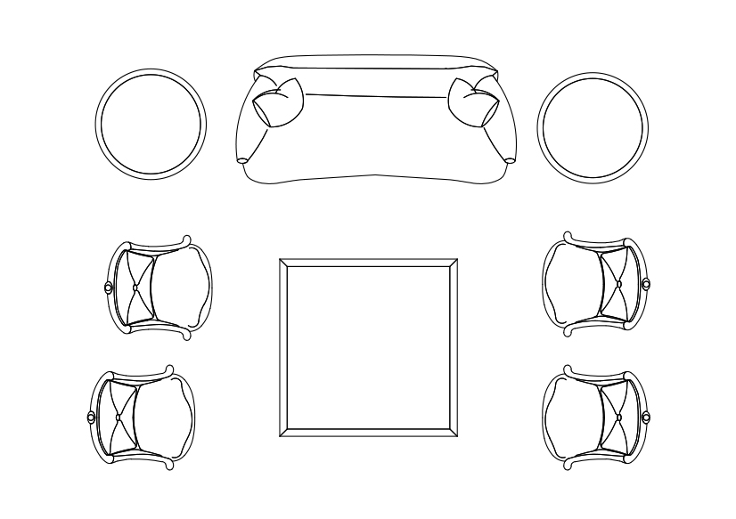 Free Living room set-up top view CAD Block – DWG, DXF, PDF Format