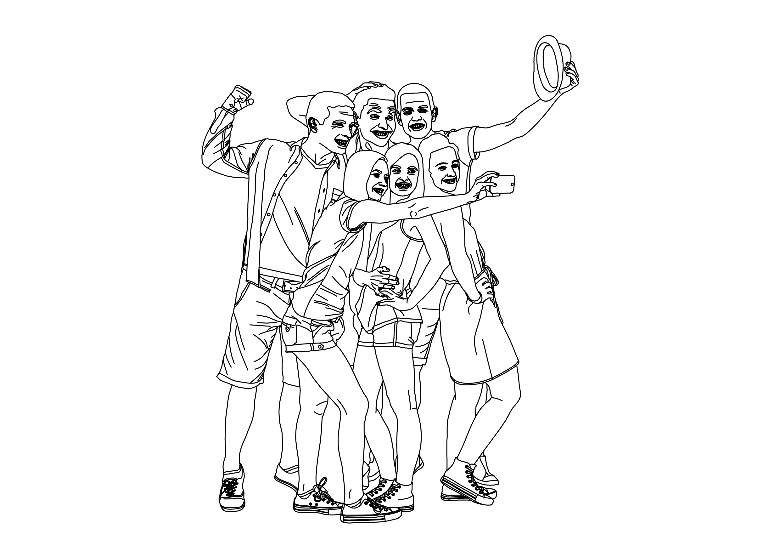 Free People taking a selfie Elevation CAD Block – DWG, DXF, PDF Format