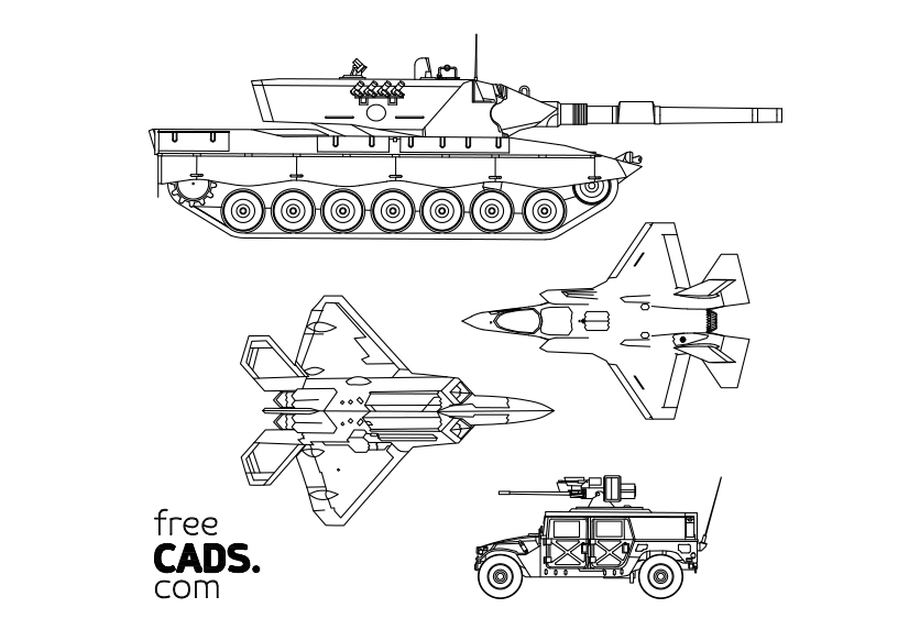 Free Military Vehicles Bundle CAD Blocks – DWG, DXF, PDF Format