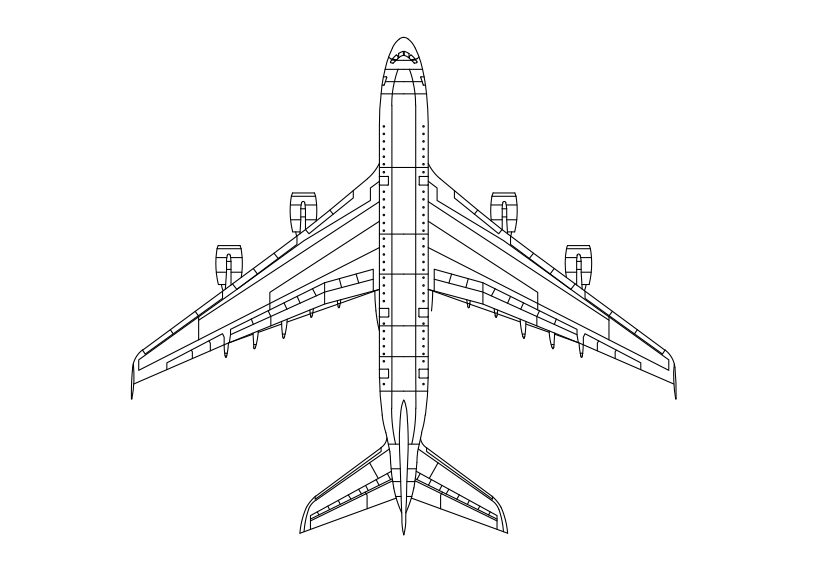 Free Airbus A380 Top View CAD Block – DWG, DXF, PDF Format
