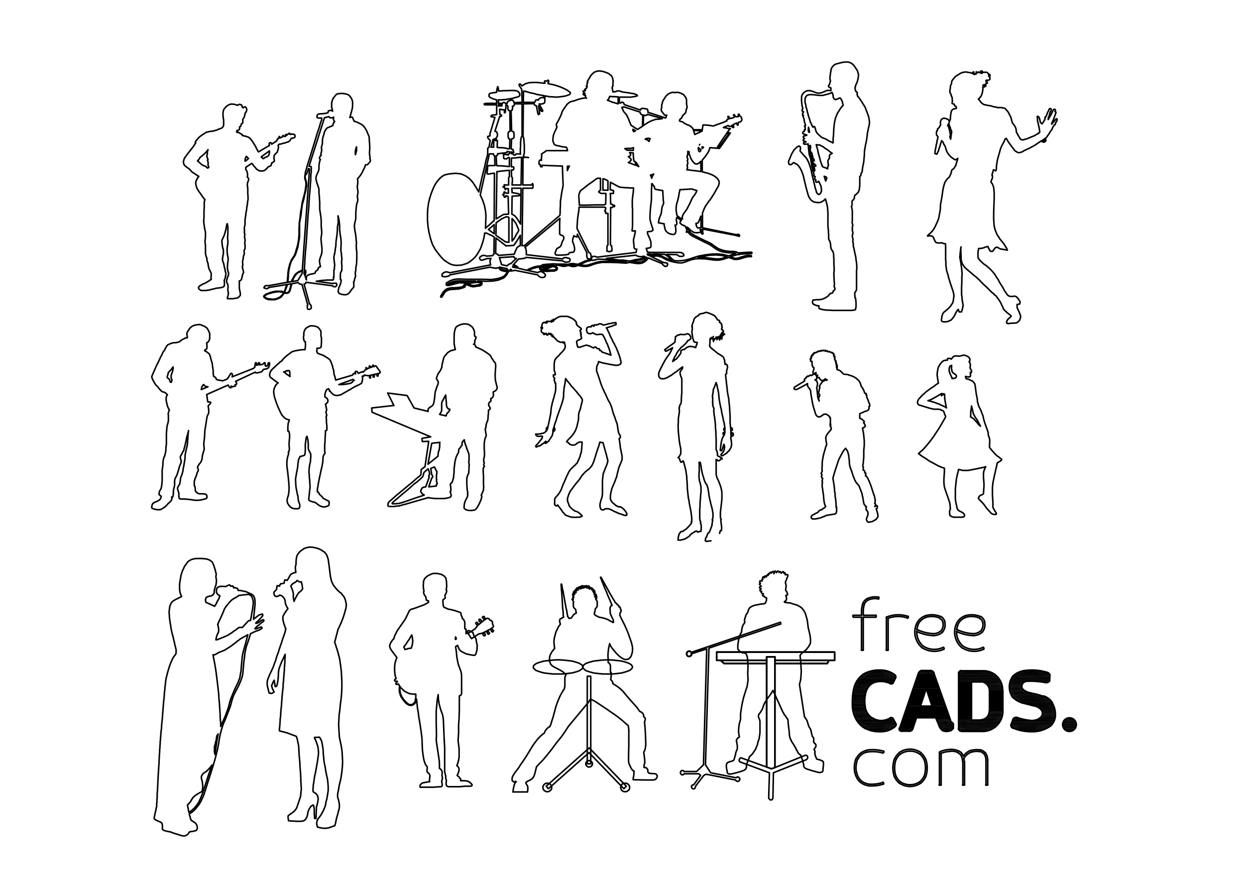 Free People and Music Bundle CAD Blocks – DWG, DXF, PDF Format
