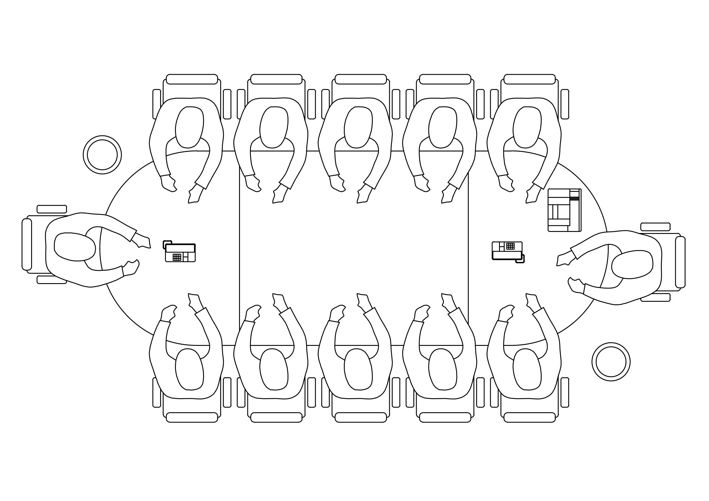 Free Chairs & Meeting table set-up top view CAD Block – DWG, DXF, PDF Format
