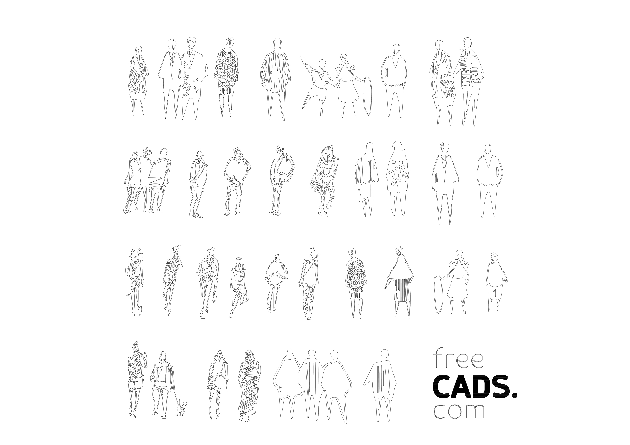 Free Sketched Silhouettes CAD Blocks – DWG, DXF, PDF Format
