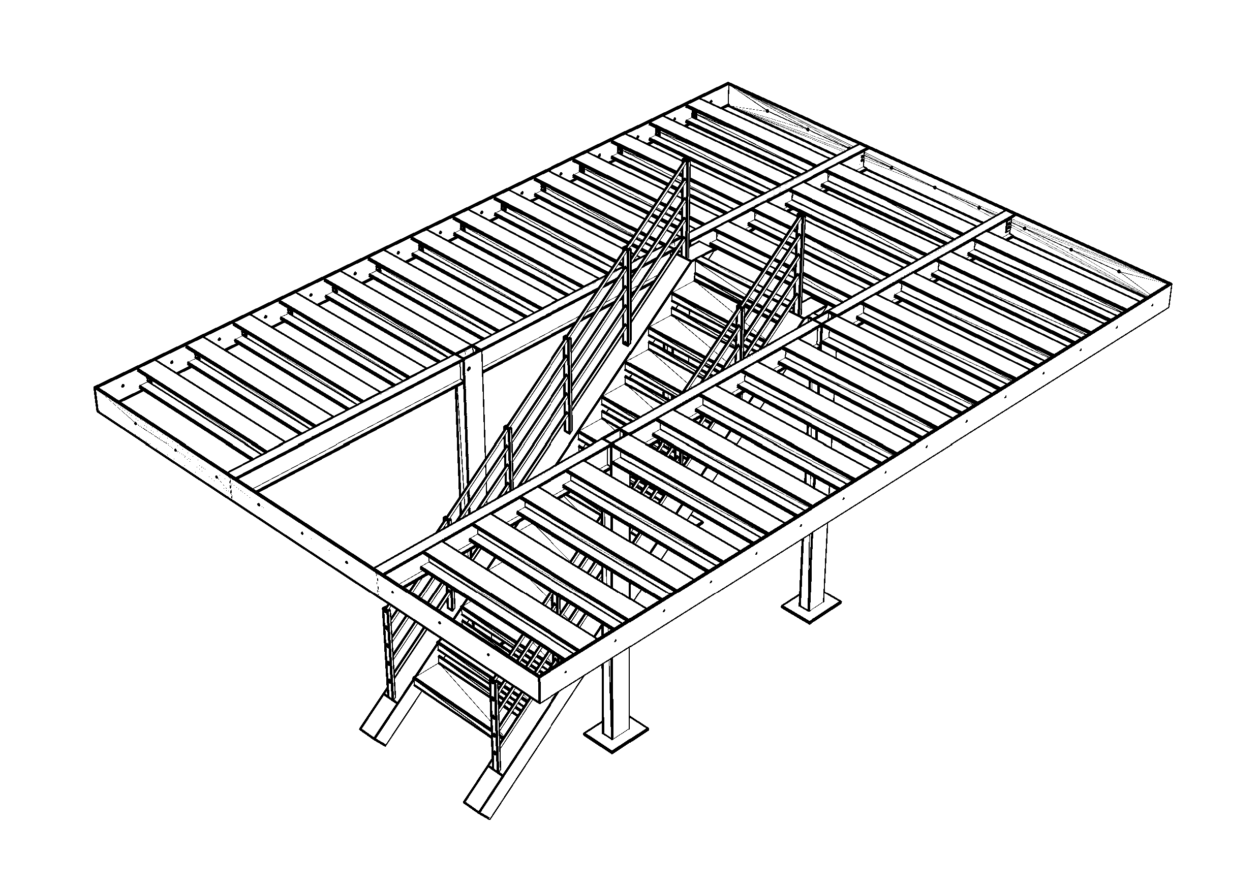 Free Mezzanine Metallic Structure with Stairs 3D CAD Drawing – DWG, DXF, PDF Format