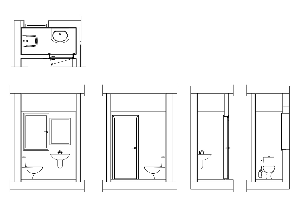 Free Bathroom set of drawings CAD Drawings – DWG, DXF, PDF Format