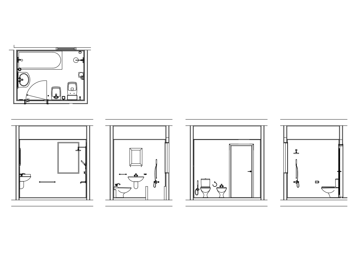 Free Bathroom set of drawings CAD Drawings – DWG, DXF, PDF Format