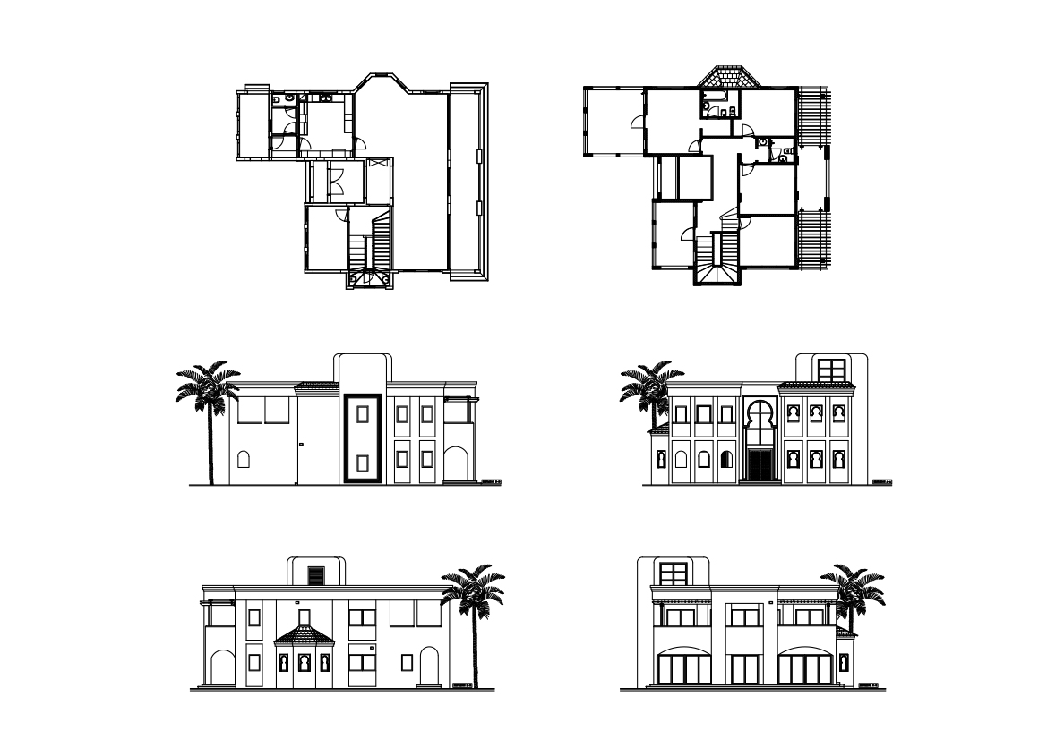Free Villas set of drawings CAD Drawings – DWG, DXF, PDF Format